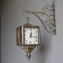 ERTTGWGF Vintage Double Sided, Iron Metal Frame Wall-Mounted Antique Retro Clock, Look Train Station Bracket Clock for Patio, Garage, Outdoor Area