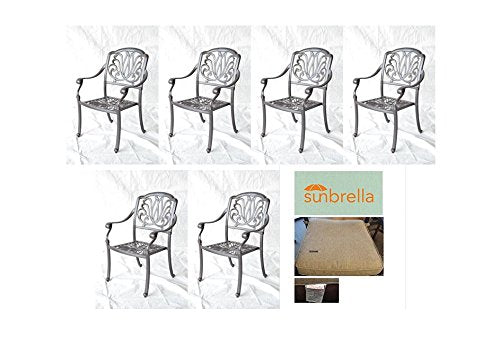 Patio Land Elizabeth Outdoor Dining Chair Set of 6 with Sunbrella Sesame Cushions Black