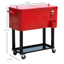 Outdoor Rolling Cooling Bins with Handy Bottle Opener/Cap Catcher, Ice Chest with 4 Wheels for Backyard, Poolside, and More