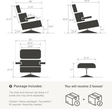 TigerParty Mid Century Chaise Lounge Chair with Ottoman, Top Black Grain Leather, Modern Office Chair Classic Design, Heavy Duty Base Support for Living Room Lounge Office (Black, Tall)