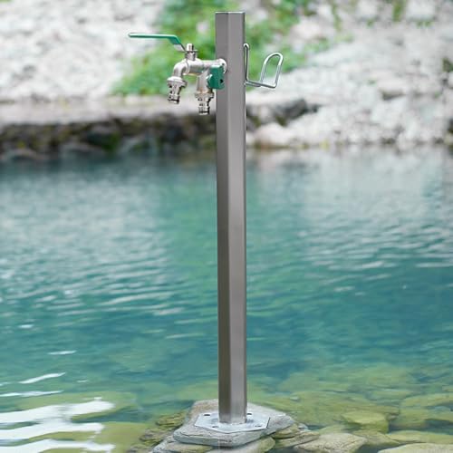 304 Stainless Steel Vertical Garden Water Column Freestanding Hose Stand with Lock Faucet Outdoor Decorative Fountain for Irrigation and Watering, D Style-80 * 6.4cm