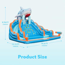 SLOOSH Inflatable Water Slide Park for Kids, 6 in 1 Bounce House Double Slides Bouncy Castle with 450W Blower, Climbing Wall, Water Cannon, Splash Pool for Outdoor Backyard Party