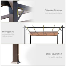 Outsunny 10' x 10' Aluminum Patio Pergola Retractable Canopy Brown