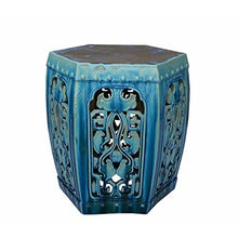 Orientliving Ceramic Clay Hexagon Motif Garden Stool Table Green