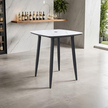 Seeheool Modern Square Outdoor Bistro Table with Metal Frame, Umbrella Hole for Patio Backyard Garden Pool Porch Lawn 35.4" x 35.4" x 41.7" Ember Black,Greek White Marble-Inspired Sintered Stone