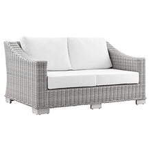 Conway Outdoor Patio Wicker Rattan Loveseat in Light Gray White
