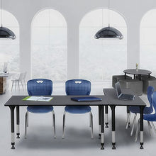 Regency Kee Height Adjustable Classroom Table Set with Two 18" Andy Chairs, 66"x30", Grey/Navy