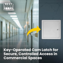 Best 16" x 16" Medium Security Access Panel, 14-Gauge Access Door with Rounded Corners & 1" Exposed Flange, Key-Operated Cylinder Cam Latch, Continuous Piano Hinge, White Powder Coat, BA-MSD