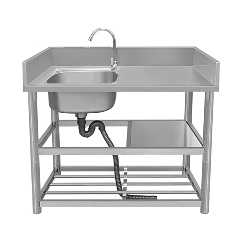 NYTFHMS Stainless Steel 1 Compartment Commercial with Faucet & Strainer - Ideal for Outdoor Grills Restaurants Camping & Gardens - Versatile & Easy to Clean,L1-80x50x80cm
