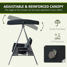 3-Seat Patio Swing Chair with Canopy & Side Trays, Black