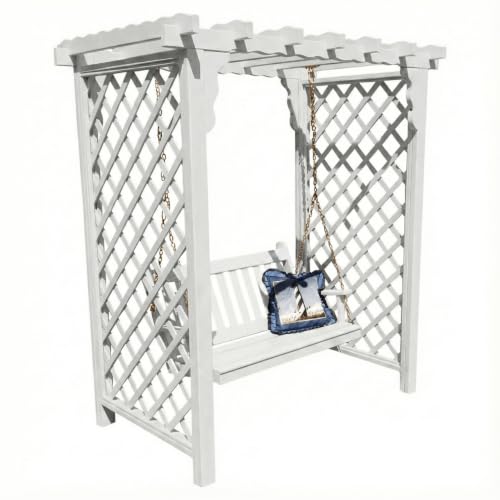 Keystone Amish Co. Manchester Pressure Treated Pine Arbor with Swing, Outdoor Archway Trellis & Porch Swing, Amish Crafted, Made in USA, 6-Foot, White Paint