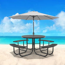 WZONICE98 46" Round Outdoor Steel Picnic Table with Umbrella Hole Black Mesh Picnic Table for Patio, Garden, Camping, Seats 4-6 Adults