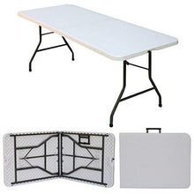 Ontario Furniture 8’ Foot Rectangular Plastic Folding Table (30" x 96” Inch) | Fold in Half with Carrying Handle | Lightweight and Portable | White Resin with Sturdy Steel Frame