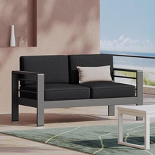 roomfitters Outdoor Aluminum Patio Loveseat with Water-Resistant Cushions, Durable Frame for Garden or Poolside, Comfortable Seating for Two, Ideal for Any Outdoor Space, Dark Grey