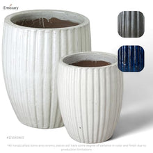 Emissary Home and Garden 21in. L x 25in. H Distressed White Stoneware Round Planters with High-fire Treatment (Set of 2)