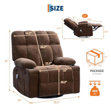 DobleePy Oversized Swivel Rocker Recliner Chair with Heat & Massage, Brown
