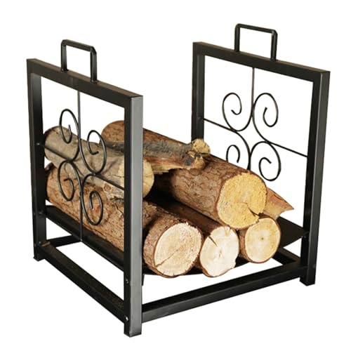 WXPWAMZ Small Firewood Rack With Handles, Indoor & Outdoor Log Holder, Wrought Iron Wood Stacker