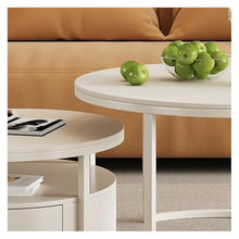 DINBOZ26X Living Room Table Rock Slab Coffee Table Home Round Combination Retro Coffee Table Black Coffee Table Iron Living Room Mobile Coffee Table with Rollers Outdoor Side Table(White)