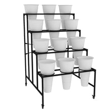 Flower Display stand with Flower Buckets, Movable Plant Cart Shelf Cut Flowers Container Shelf, Florist Plant Display Shelves Flower Shelf Ladder, Florist Bouqu（Black Frame White Bucket-75×80×113cm）