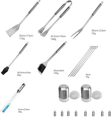 20 PCS BBQ Grill Accessories Tools Set,Stainless Steel Grilling Tools,Barbeque Grill Accessories for Outdoor with Thermometer Storage Bag,for Picnic Bonfire,Backyards Garden Easy to Carry