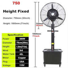 Outdoor Misting Fan Commercial Oscillating Fan for Patio, Portable Industrial Floor Pedestal Fan, Water Mist Cooling Spray Fan, with with 11 Gallon Tank, 3 Speeds ( Color : Fixed , Size : 75cm(30in) )