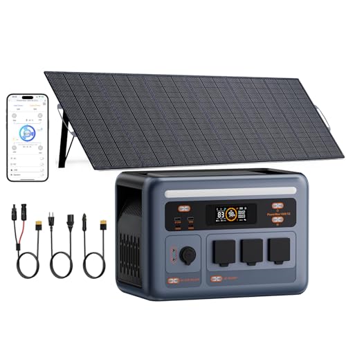 1800W Solar Generator with 500W Solar Panel PowerMax 1800SE, 1024Wh LiFePO4 Battery Generator with 3 AC Outlets (3600W Surge), 800W AC Charging, WI-FI/Bluetooth APP Control (PM1800SE+500W)