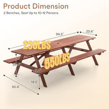 Zevemomo 10-12-Person Wood Picnic Table, Rectangular Top with Umbrella Hole