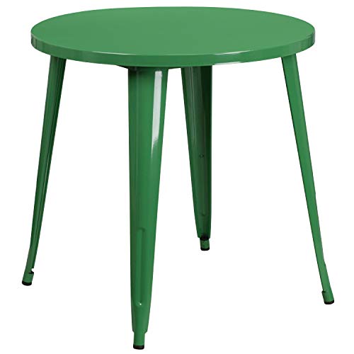 Flash Furniture Commercial Grade 30" Round Metal Indoor-Outdoor Table Set with 4 Arm Chairs Green