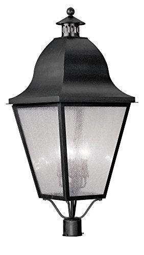 Livex Outdoor Post Light with Seeded Glass Shades Black
