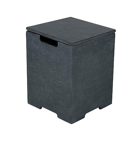 AMS Fireplace | Elementi Square Travertine Dark Grey Propane Tank Cover | Marble Porcelain Top with Concrete GFRC Base | 15.9 × 15.9 × 20 inches | Suited For Positano Dark Grey Fire Pit Table