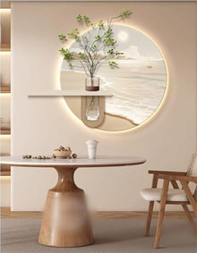 MeQibin Sandstone Wall Warm Lamp Painting, Hanging Planter Wall Decor with Glass Vase, Landscape Decoration Traditional Wall Hanging Painting for Living Room, Restaurant, Office(Brown,31.4 X 27.5IN)