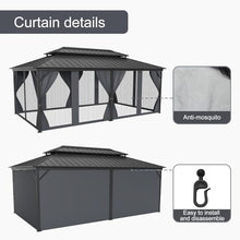 GarveeLife 12x20ft Permanent Hardtop Gazebo with Double Roof, Netting & Curtains, Grey