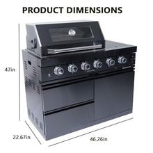 RGWYGCG 4-Burner Gas Grill with Side Burner, Heavy Duty Propane BBQ Grill with Storage Cabinet & Drawers, Stainless Steel Small Outdoor Kitchen Islands for Backyard