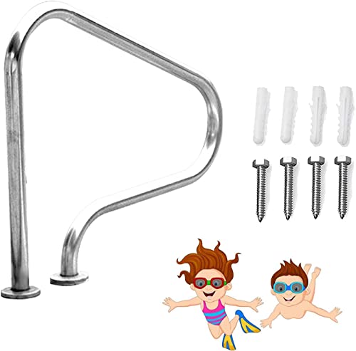 BSNANCA Pool Handrails Pool Rail 304 Stainless Steel 250LBS Load Capacity Silver Rustproof Pool Handrail Humanized Swimming Pool Handrail with Screws (Thick 1.5mm) ()