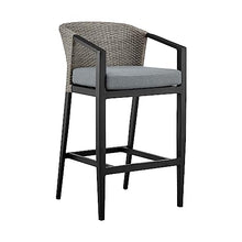 Armen Living Aileen Outdoor Patio 5-Piece Bar Table Set in Aluminum with Grey Cushions