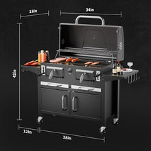 Muhub Charcoal BBQ Grill, with 2 Adjustable Coal Trays,5-level temperature control &Foldable Side Tables,794 sq in Cooking Area& Cool- touch metal Handles, Lockable Wheels,Black