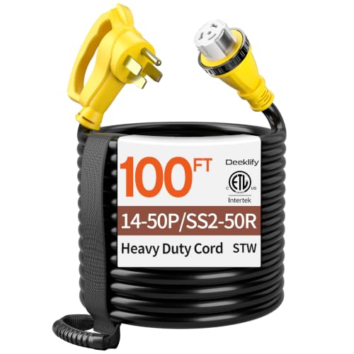 Deeklify 100FT 40 Amp Generator Cord NEMA14-50P/SS2-50R with Twist Lock