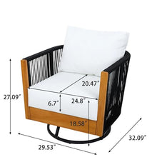 Christopher Knight Home Gunar Outdoor Acacia Wood Swivel Club Chair Set of 2 with Removable Cushion, 360° Swivel Accent Chair with Metal Frame+Handwoven Rope, Rotating Armchair, Natural+Black+Beige