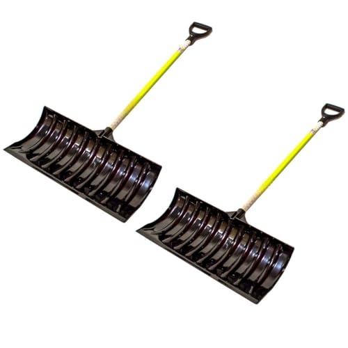 2-Pack 24 Inch Commercial ABS and Fiberglass Snow Pusher Shovel, Heavy Duty Snow Removal Tool for Driveway, Parking Lot, and Large Area Winter Snow Clearing