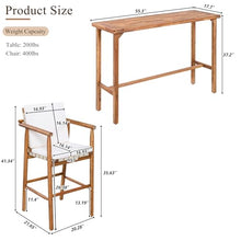 WZONICE98 3-Piece Outdoor Bar Set Acacia Wood Patio Bar Table and 2 Stools with Cushions High Top Outdoor Furniture for Backyard Poolside 400 lbs Capacity Stools Beige