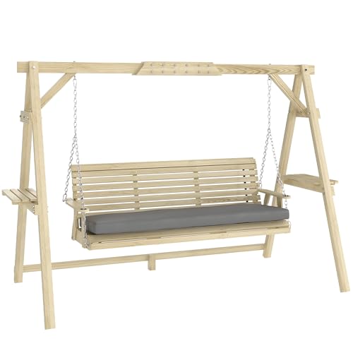Outdoo Chic Wooden Garden Swing Chair, 726LBS Heavy Duty, Sturdy Wooden Frame & Weather Resistant, Comfortable Seating Structure, Anti-Rust Design, Easy Assembly for Patio, Backyard, Porch and Garden