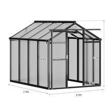 6x8 FT Greenhouse, Easy Assembly Aluminum Polycarbonate Greenhouses for Outdoors with Roof Vent, Large Aluminum Walk-in Greenhouse for Sunroom Patio, Backyard, Garden, Sliding Lockable Door, Black