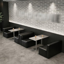 JOSOGO Modern Industrial Bistro Set, Stainless Steel Dining Table and Faux Leather Curved Sofa with Armchair, Sleek Metal Cafe Furniture for Bar, Lounge Or Restaurant(A)