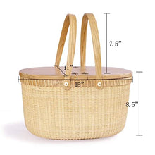 ZYBB Picnic Basket Easter Basket with Double Folding Handles Solid Wood Lid and Bottom Rattan Basket Grocery Basket 15X11x16 Inch(Color:Brown)