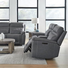 Liberty Furniture Cooper Triple Power Reclining Loveseat with Console - USB Charging Ports, Wireless Charging Pads, Hidden Cupholders - Blue Gray Leather