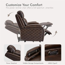 HTERWQEA Leather Power Recliner with Adjustable Headrest and Hidden Storag