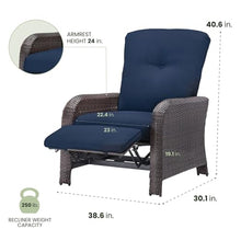 Hanover Strathmere Outdoor Recliner Chair with Navy Blue Cushions