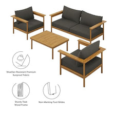 Modway Wren Teak Wood Outdoor Patio 4 Piece Furniture Set in Natural Flint Gray
