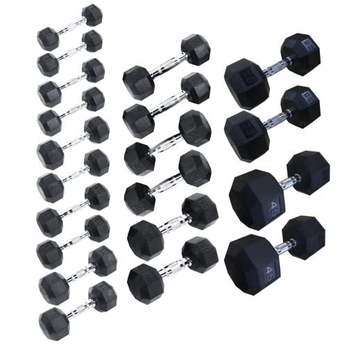 Ader Free Weights Set Black Rubber Coated Octagon Dumbbells
