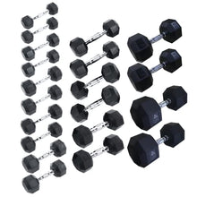 Ader Free Weights Set Black Rubber Coated Octagon Dumbbells